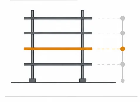 Line illustration of a multi-story structure with one level highlighted as behind schedule.